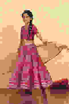 Red Poly Chanderi Printed Lehenga Set image number 3