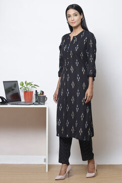 Black Straight Cotton Fusion Wear 2 Piece Set image number 3