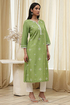 Olive Green Straight Kurta image number 4