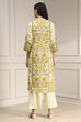 Cream-Colored Cotton Printed Straight Suit Set image number 4