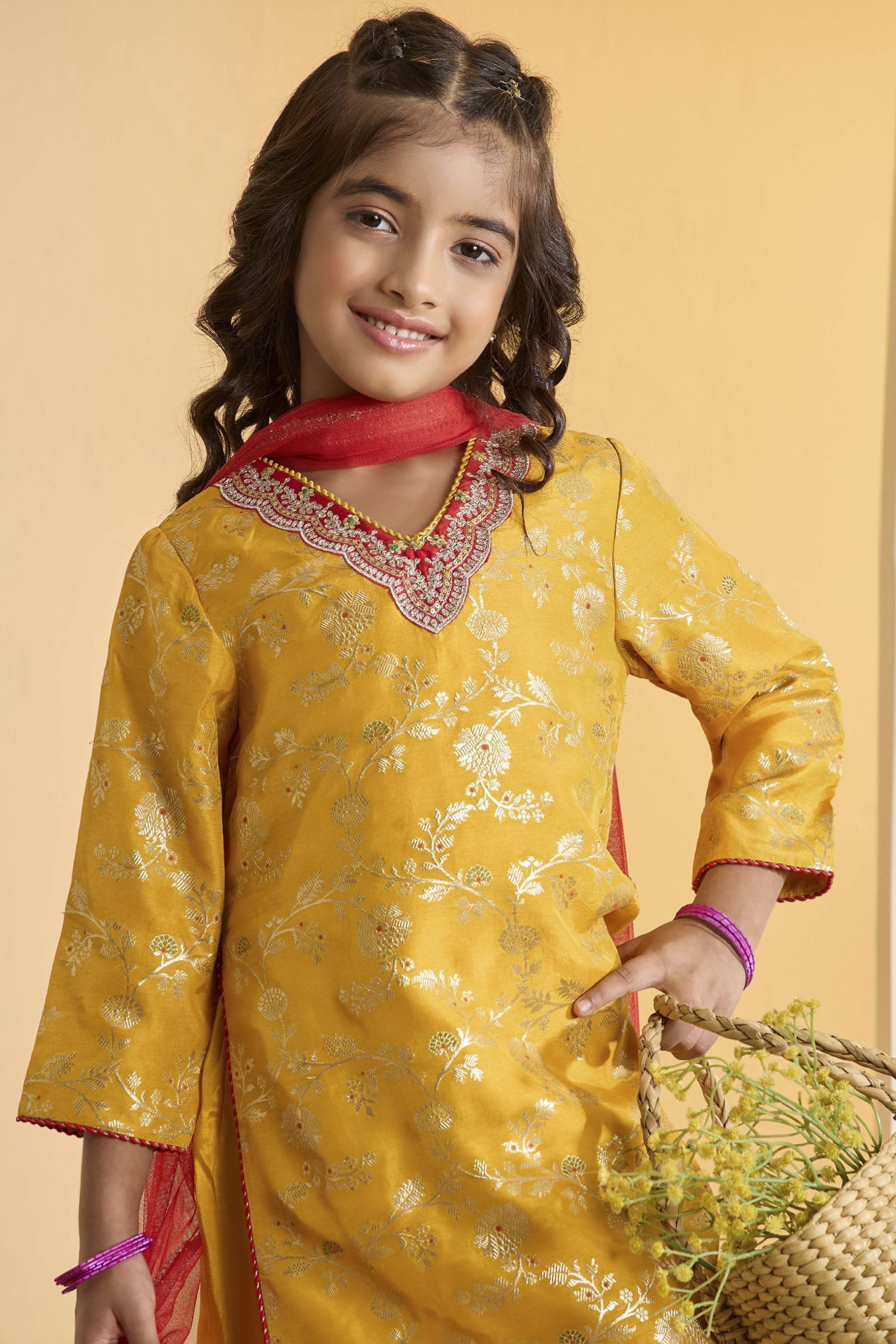 Yellow Floral Printed Straight Sharara Kurta Set image number 1