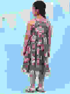 Blue Rayon Tiered Printed Kurta image number 4