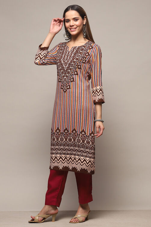 Brown Rayon Straight Kurta image number 2