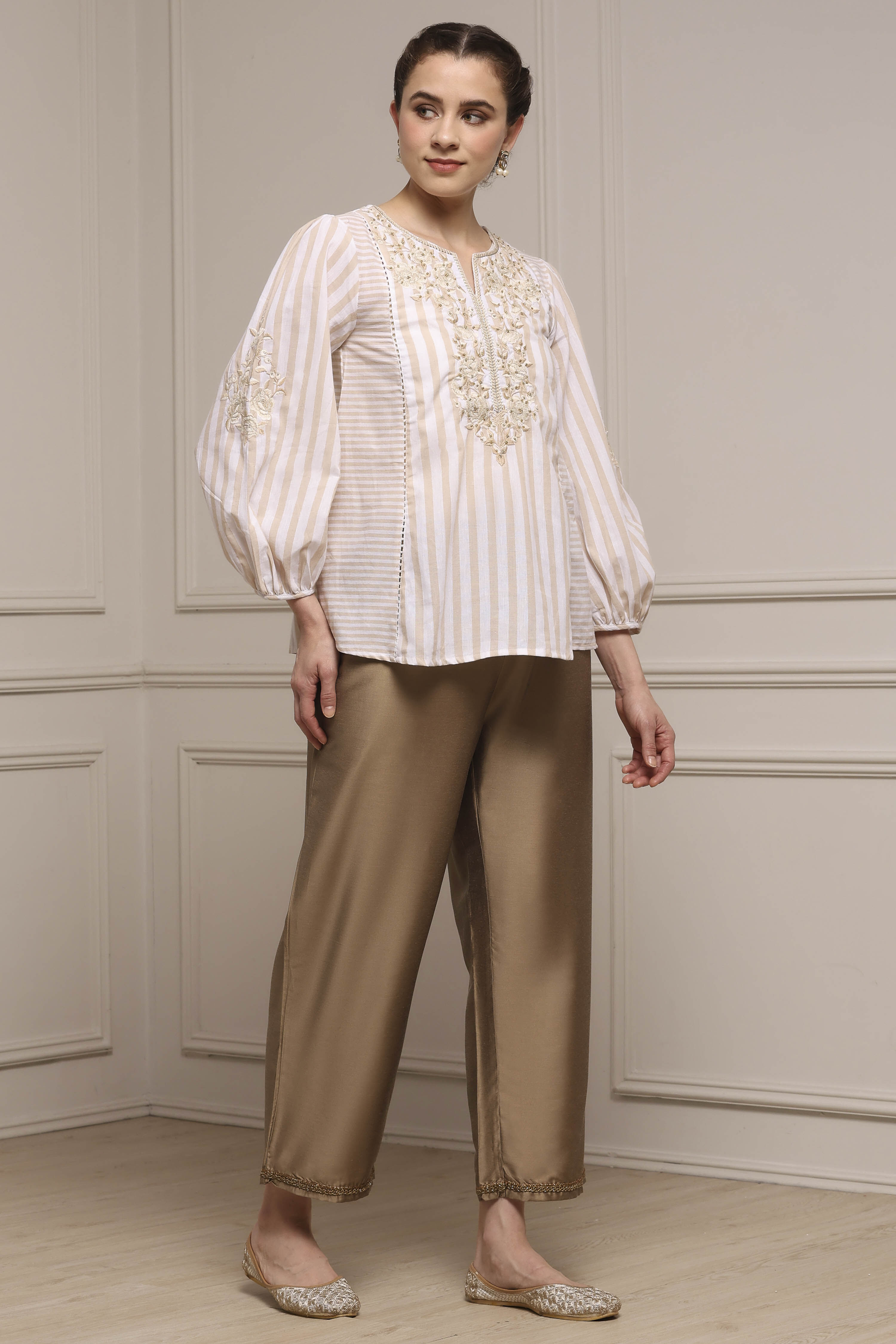 Gold Polyester Straight Palazzos image number 0