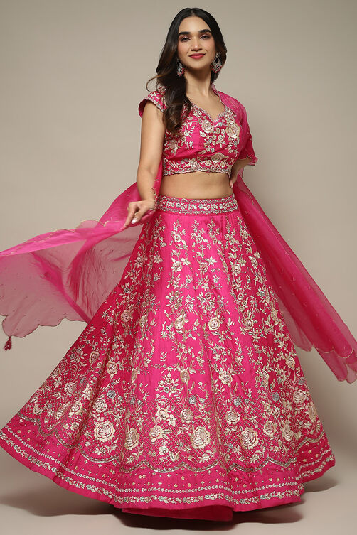 Fuchsia Viscose Embroidered Lehenga Set image number 7