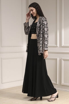 Black Polyester Fitted Embroidered Fusion Set image number 3
