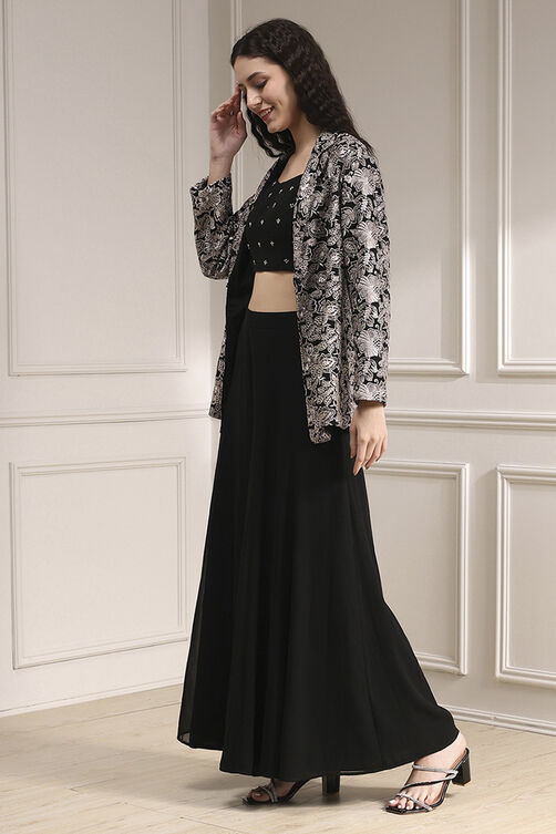Black Polyester Fitted Embroidered Fusion Set image number 3