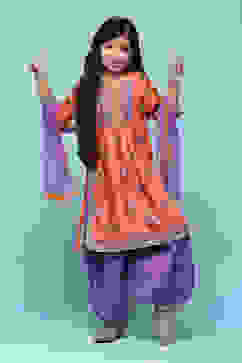 Orange Polyester Gathered Printed Suit Set image number 0