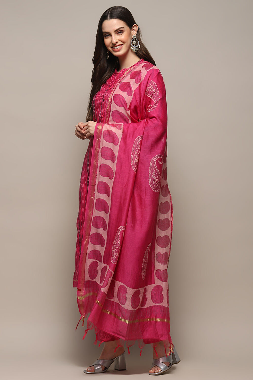 Orange Cotton Unstitched Suit set image number 5