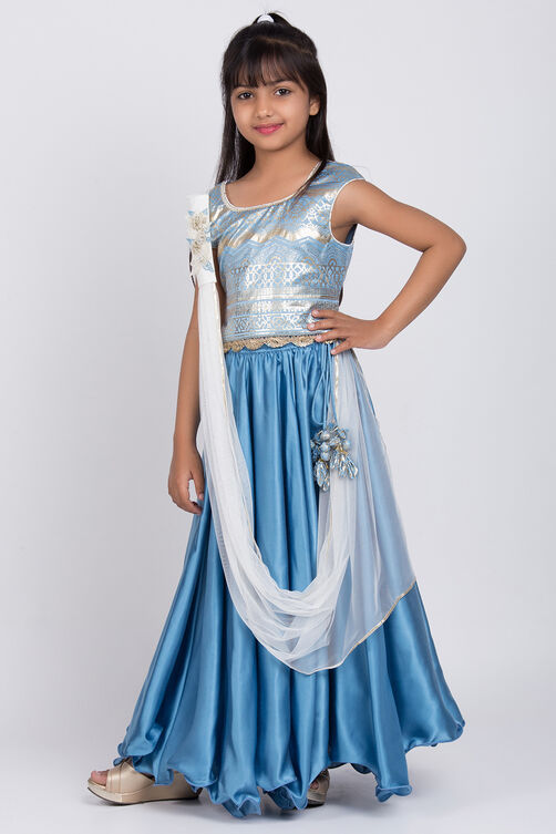 Blue Cotton Silk Lehenga Set image number 3