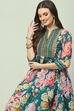 Teal Art Silk Flared Printed Dress image number 2