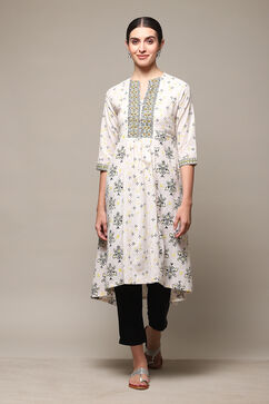 Yellow Cotton Blend A-Line Printed Kurta image number 5