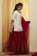 Red Polyester Straight Lehenga Set image number 4