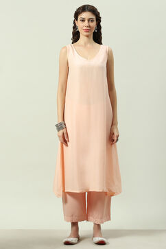 Peach Viscose Flared Kurta Palazzo Suit Set image number 2
