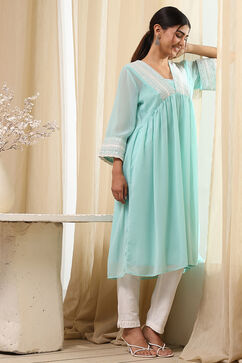 Aqua Polyester Straight Kurta image number 6