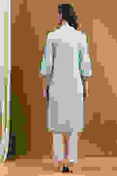 Ice Blue Cotton Solid Regular Fit Straight Kurta image number 3