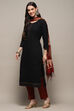 Black Cotton Unstitched Suit set image number 5