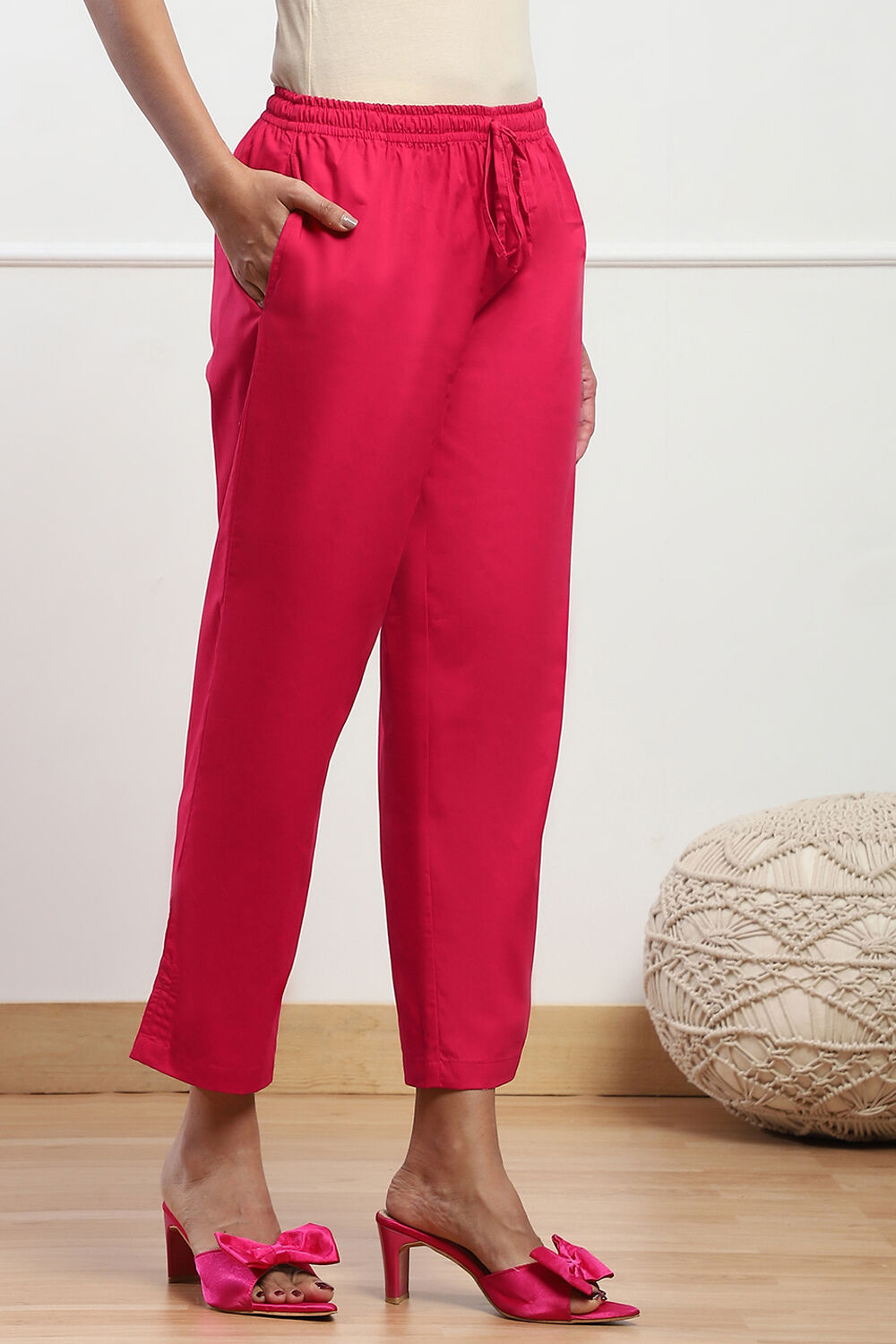 Fuschia Cotton Straight Pant image number 3