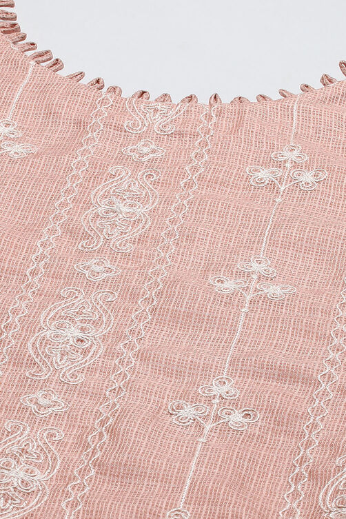 Peach Cotton Blend Printed Unstitched Suit Set image number 2