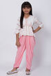 Off White And Pink Solid Top And Pant Set image number 0