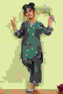 Green Art Silk Fitted Straight Co-ord Set image number 0