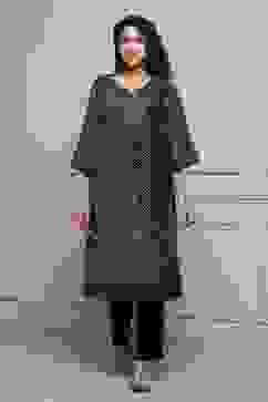 Purple Velvet Straight Winter Kurta Set image number 6