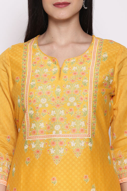 Yellow Cotton Silk Yarndyed Kurti image number 1