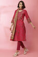 Fuchsia Cotton Straight Suit With Reversible Dupatta image number 4