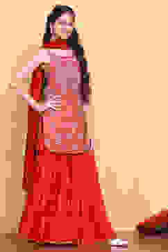 Red Printed Strappy Straight Suit Set image number 4