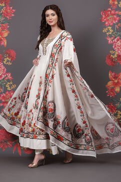 Rohit Bal Ivory Cotton Silk Anarkali Printed Suit Set image number 4