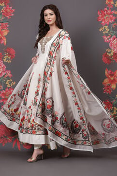 Rohit Bal Ivory Cotton Silk Anarkali Printed Suit Set image number 4
