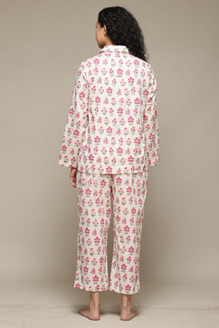 Off White & Pink Cotton Printed 2 Piece Sleepwear Set image number 4