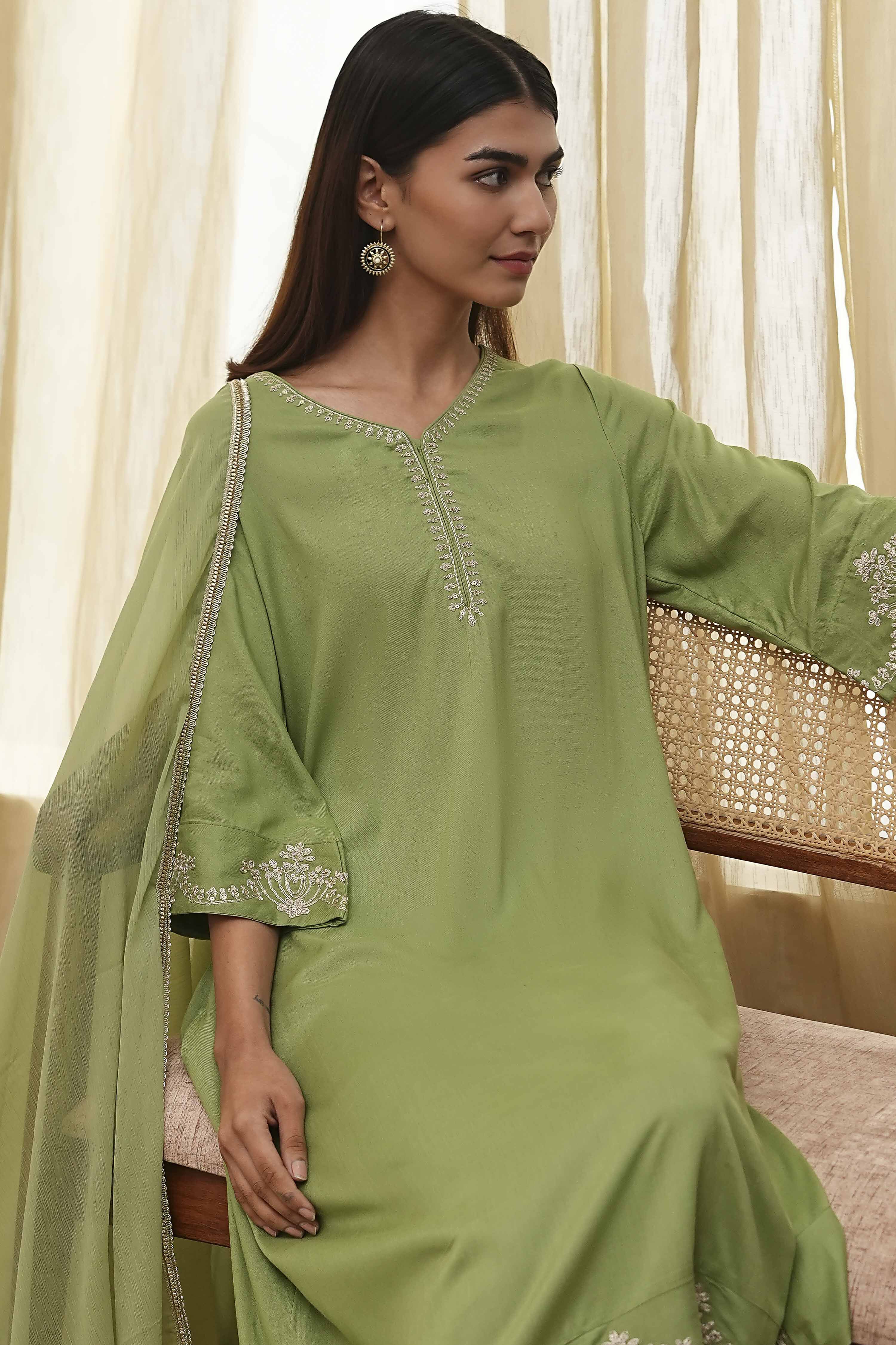 Dull Blue Solid A-Line Suit Set image number 7