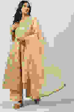 Peach Art Silk Flared Kurta Palazzo Suit Set image number 5