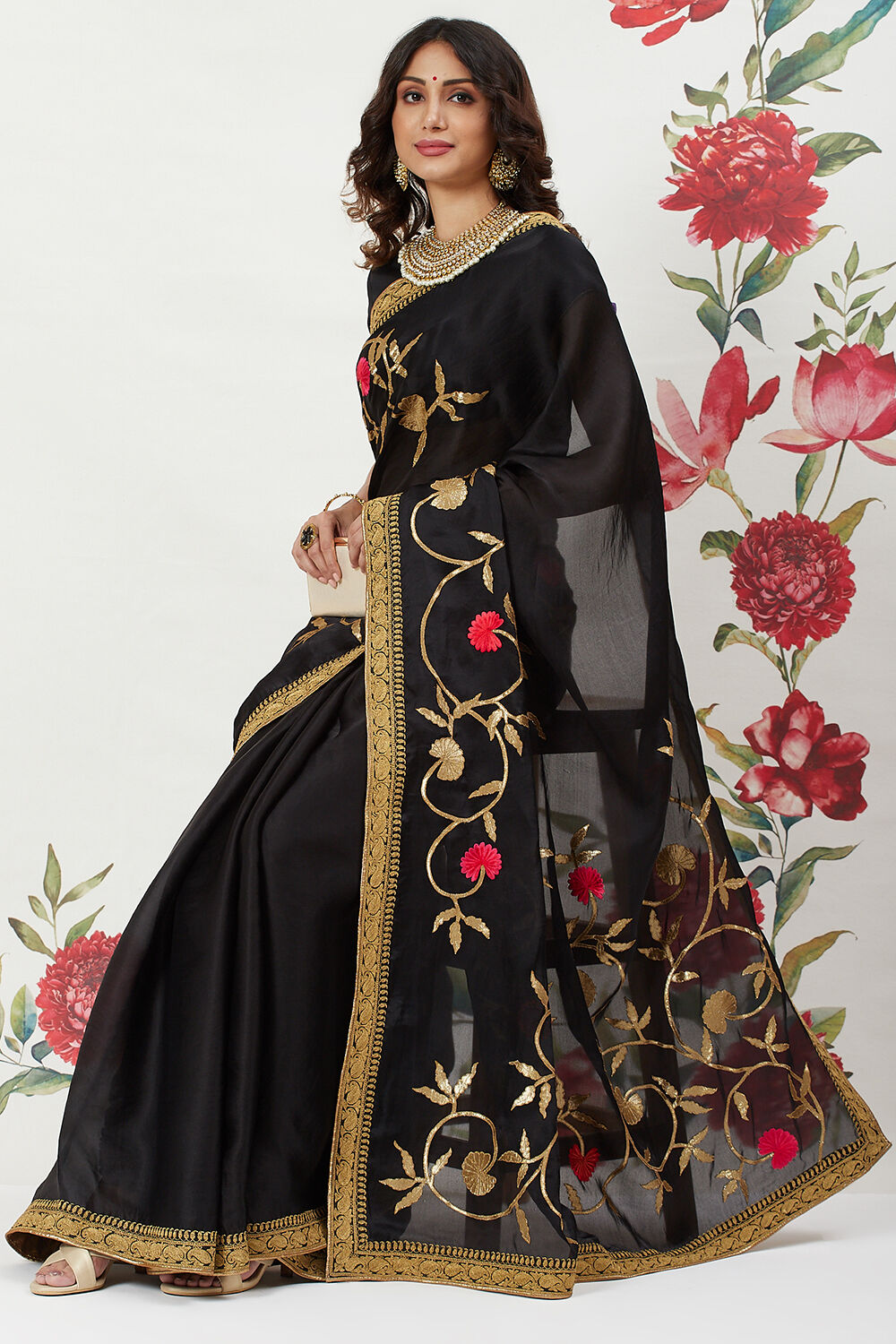 Buy Rohit Bal Black Chanderi Silk Solid Saree With Blouse Saree