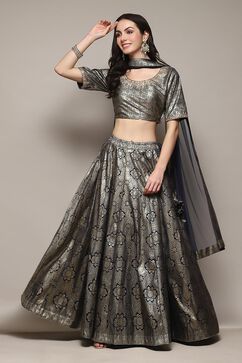 Navy Blue Polyester Lehenga Set image number 0