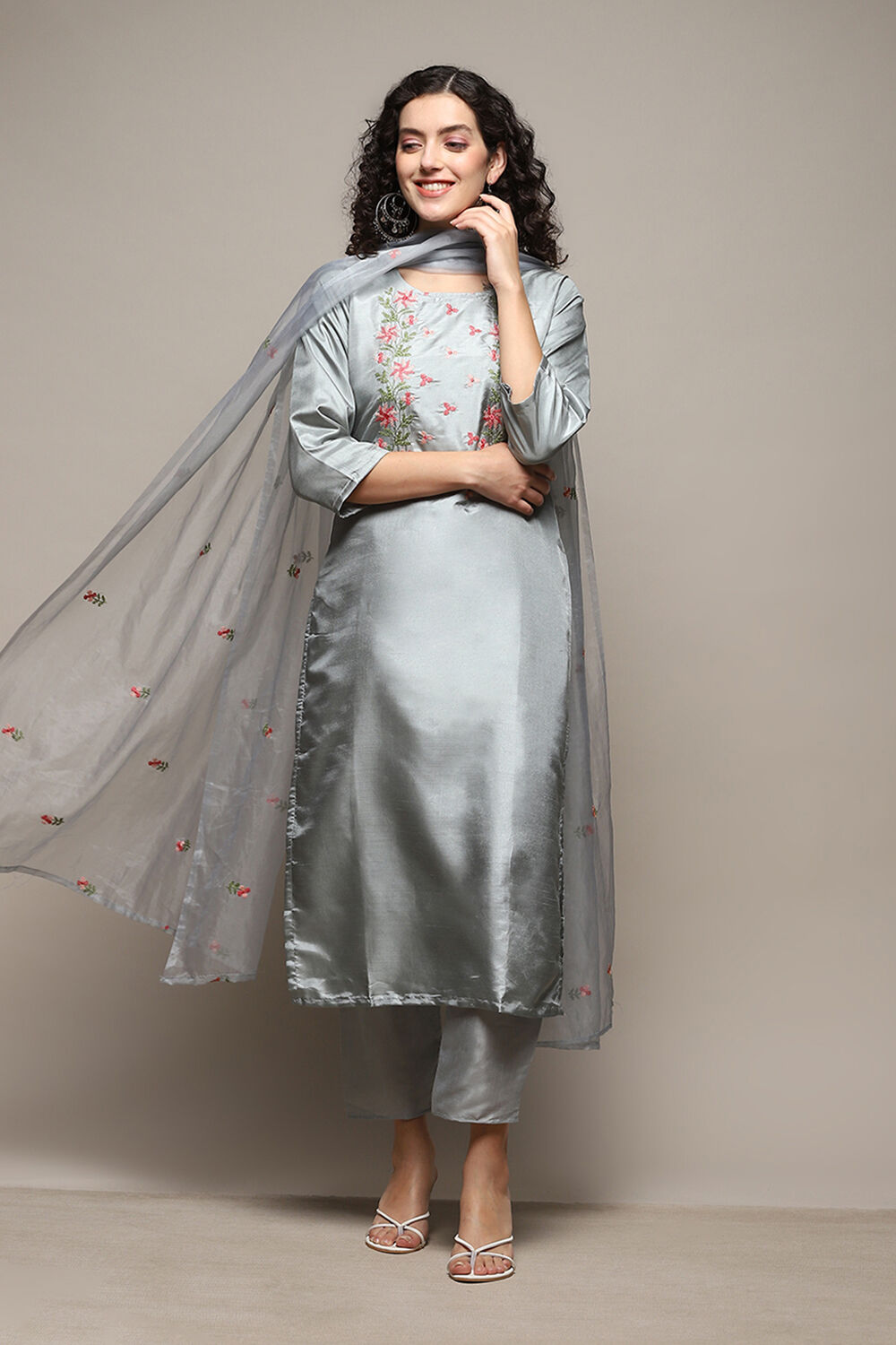 Blue Silk Blend Unstitched Suit Set image number 1