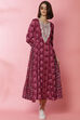 Magenta Rayon Flared Lace Printed Dress image number 4