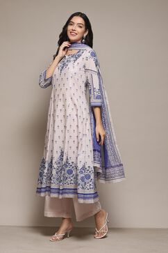 White Voile Kalidar Printed Kurta Palazzo Suit Set image number 4