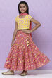 Yellow And Pink Cotton Girls Lehenga Set image number 0
