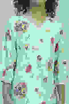 Turquoise Cotton Floral Straight Kurta Pants Set image number 1