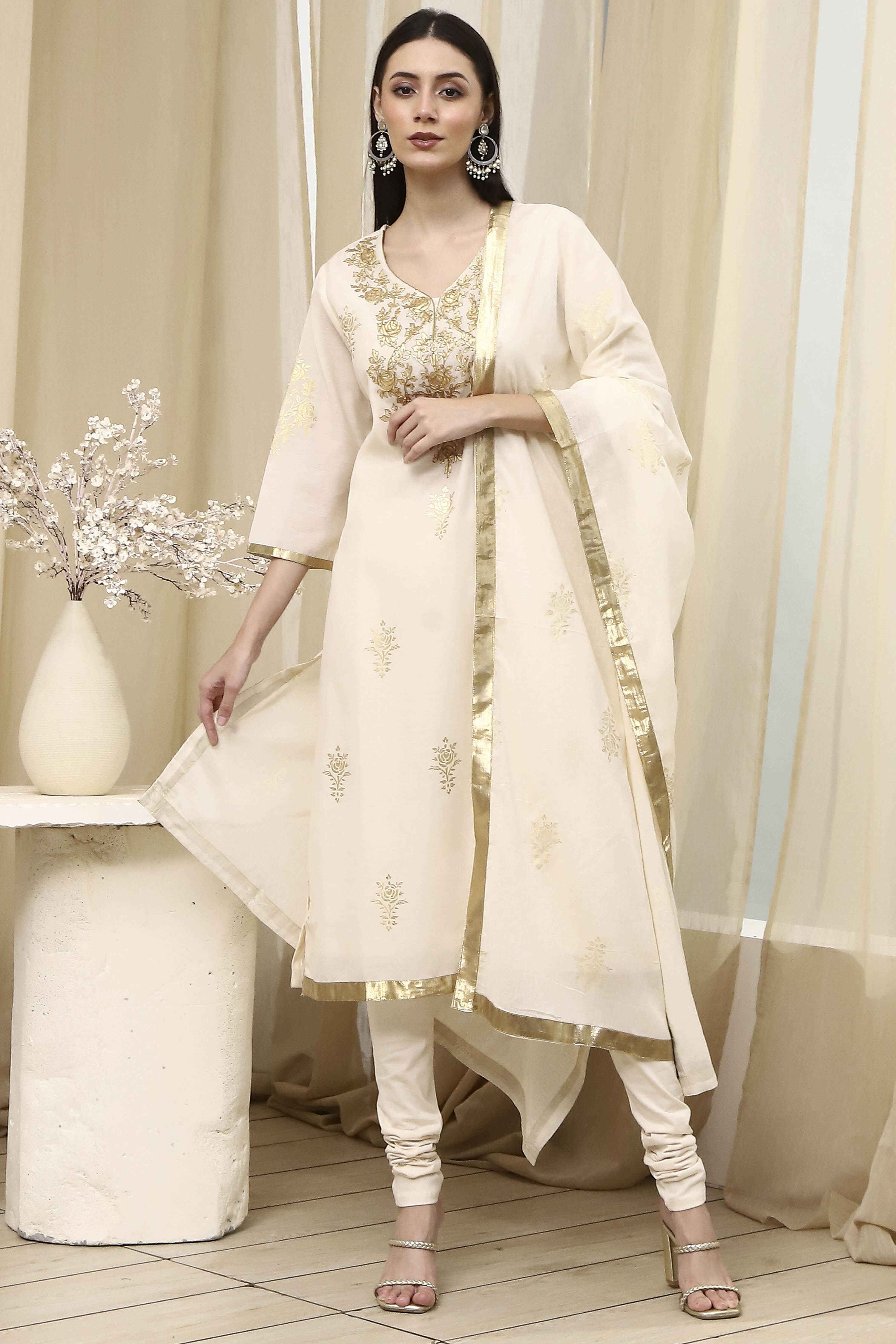 Blue Poly Chanderi Straight Suit Set image number 0