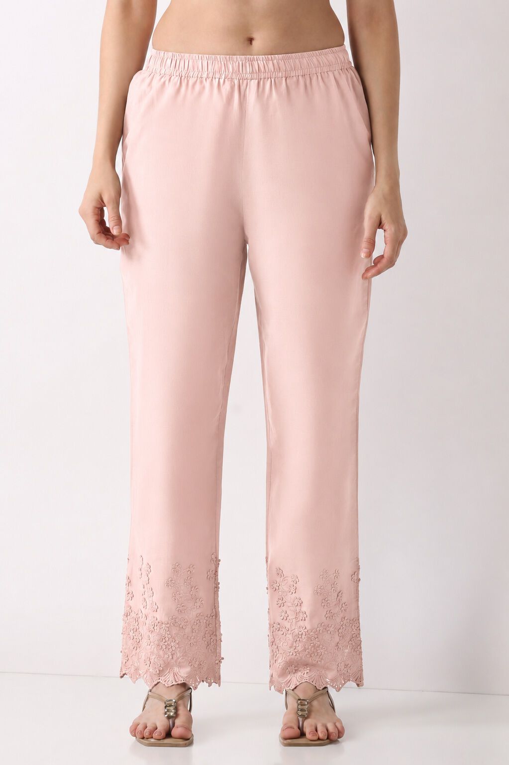 Blush Pink Cotton Straight Pant image number 1