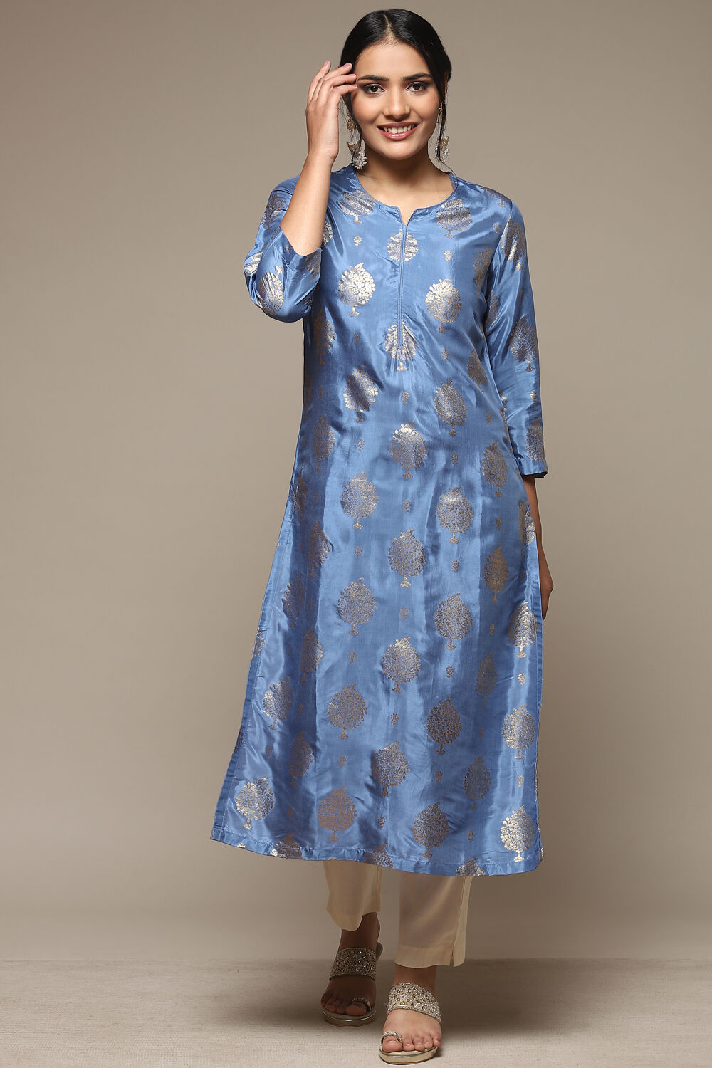 Blue Viscose Straight Printed Kurta image number 5
