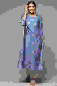 Blue Viscose Straight Printed Kurta image number 5