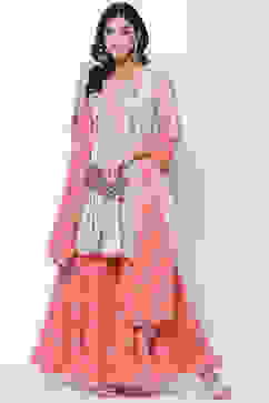 Aqua Coral Flared Kurta Garara Suit Set image number 0