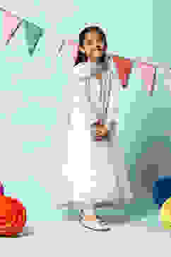 Off White Nylon Kalidar Kurta Salwar Suit Set image number 3