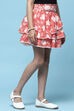 Red Printed Cambric Layered Skirt With Embroidered Waist image number 3