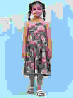 Blue Rayon Tiered Printed Kurta image number 3