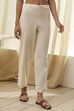 Cream-Colored Cotton Solid Regular Pants image number 4